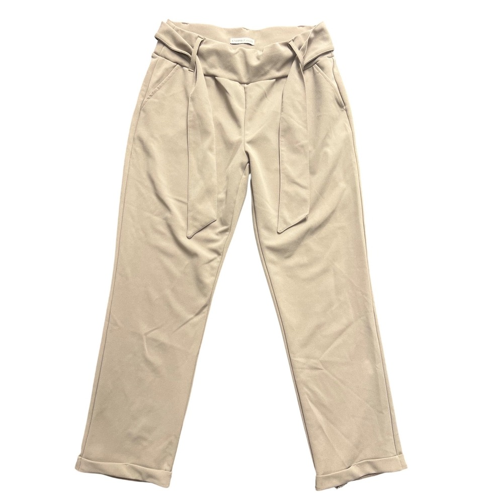Sincerely Jules Paperbag Waist Pants Womens Medium Beige Straight Leg Officecore
